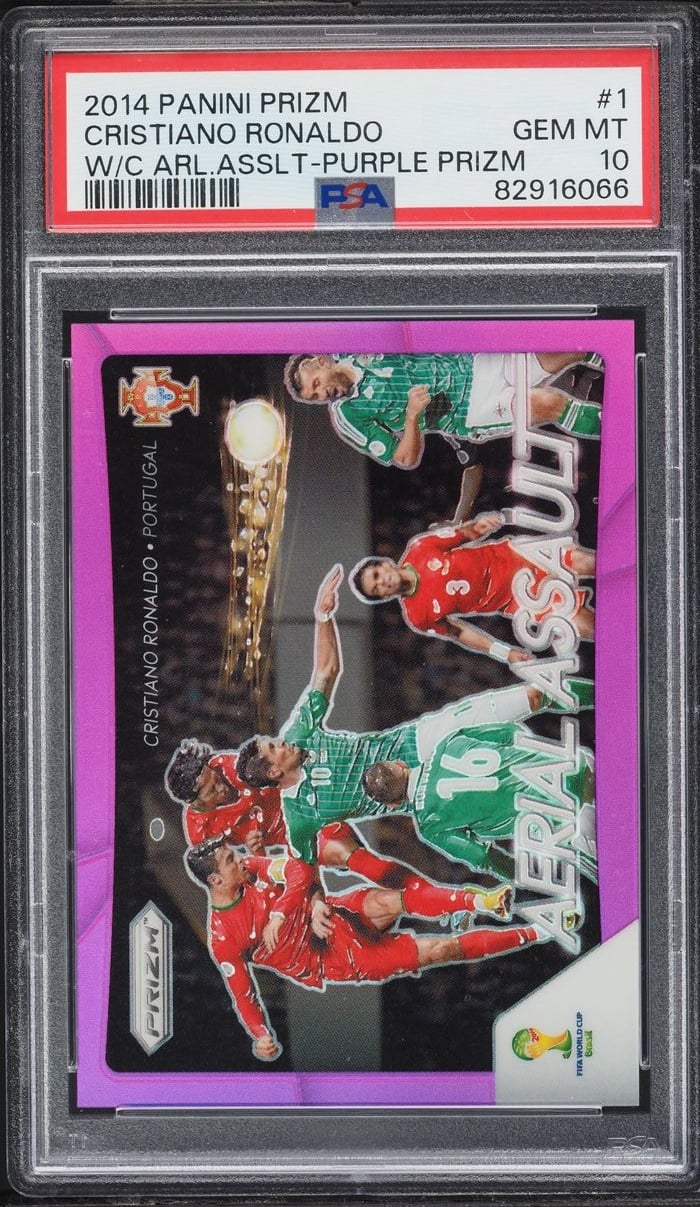 2014 Panini Prizm World Cup Aerial Assault Purple Cristiano Ronaldo /99 #1 PSA 10 GEM MINT