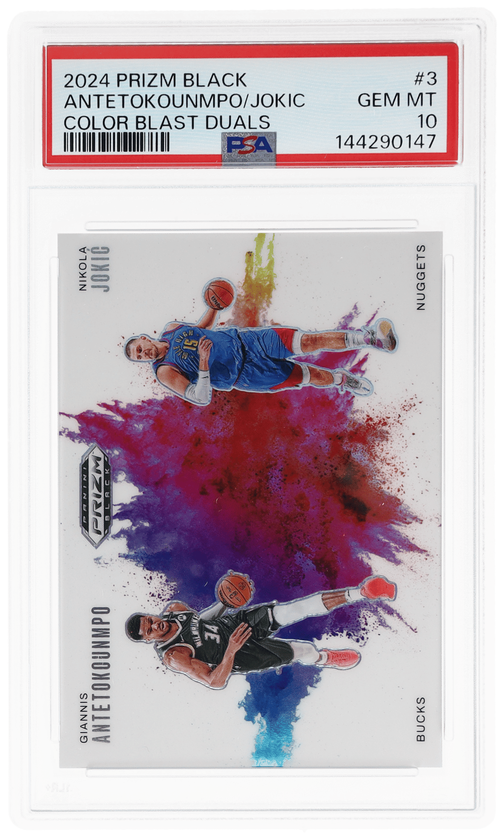 2024 Panini Prizm Black Color Blast Duals Giannis Antetokounmpo/Nikola Jokic #3 PSA 10
