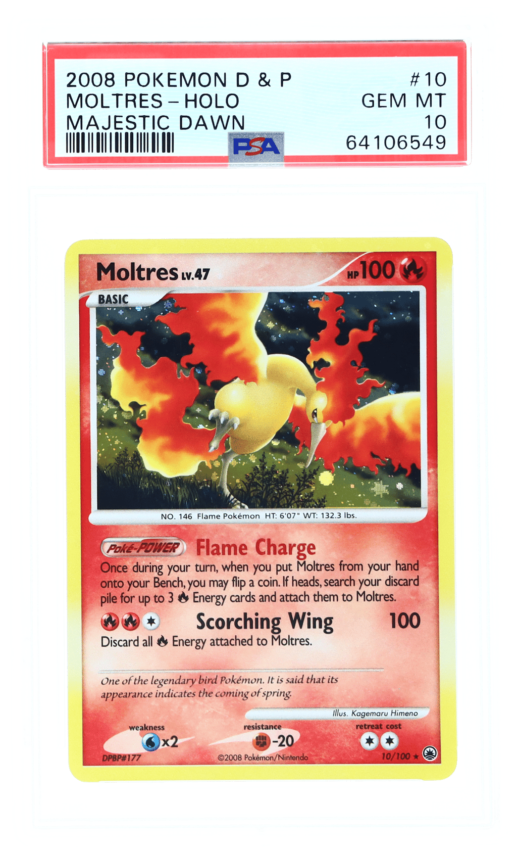 2008 Pokemon Diamond and Pearl Majestic Dawn Holo Moltres #10 PSA 10