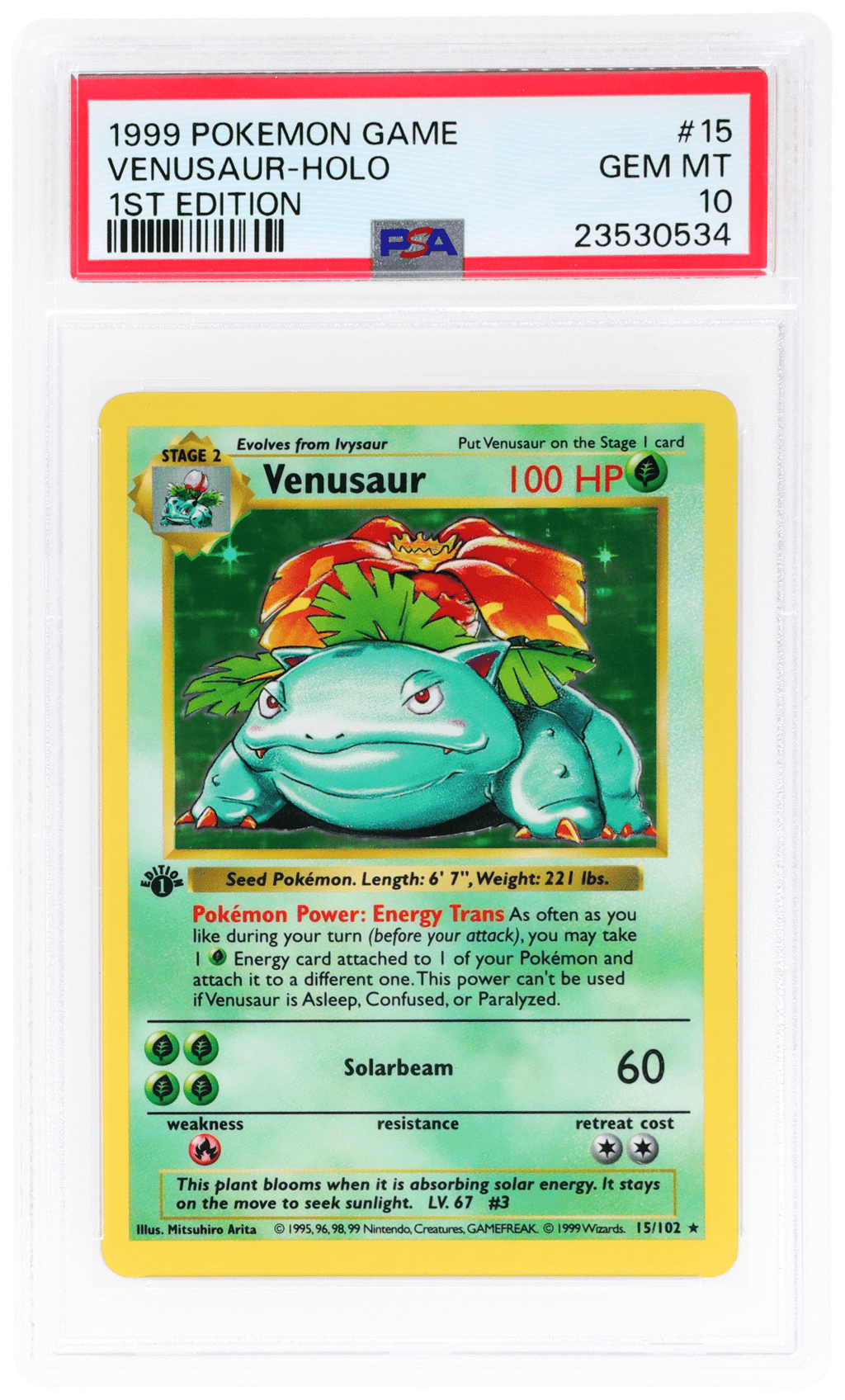 1999 Pokemon Base Set 1st Edition Holo Venusaur #15 PSA 10