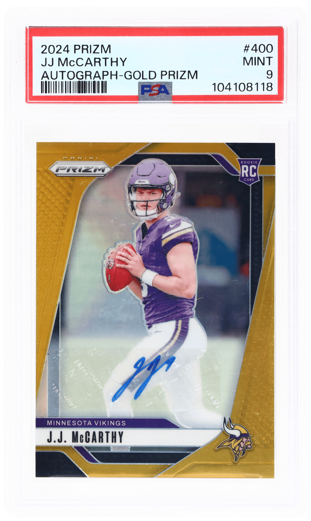 2024 Panini Prizm Rookie Autograph Gold Prizm JJ Mccarthy #400 3/10 PSA 9