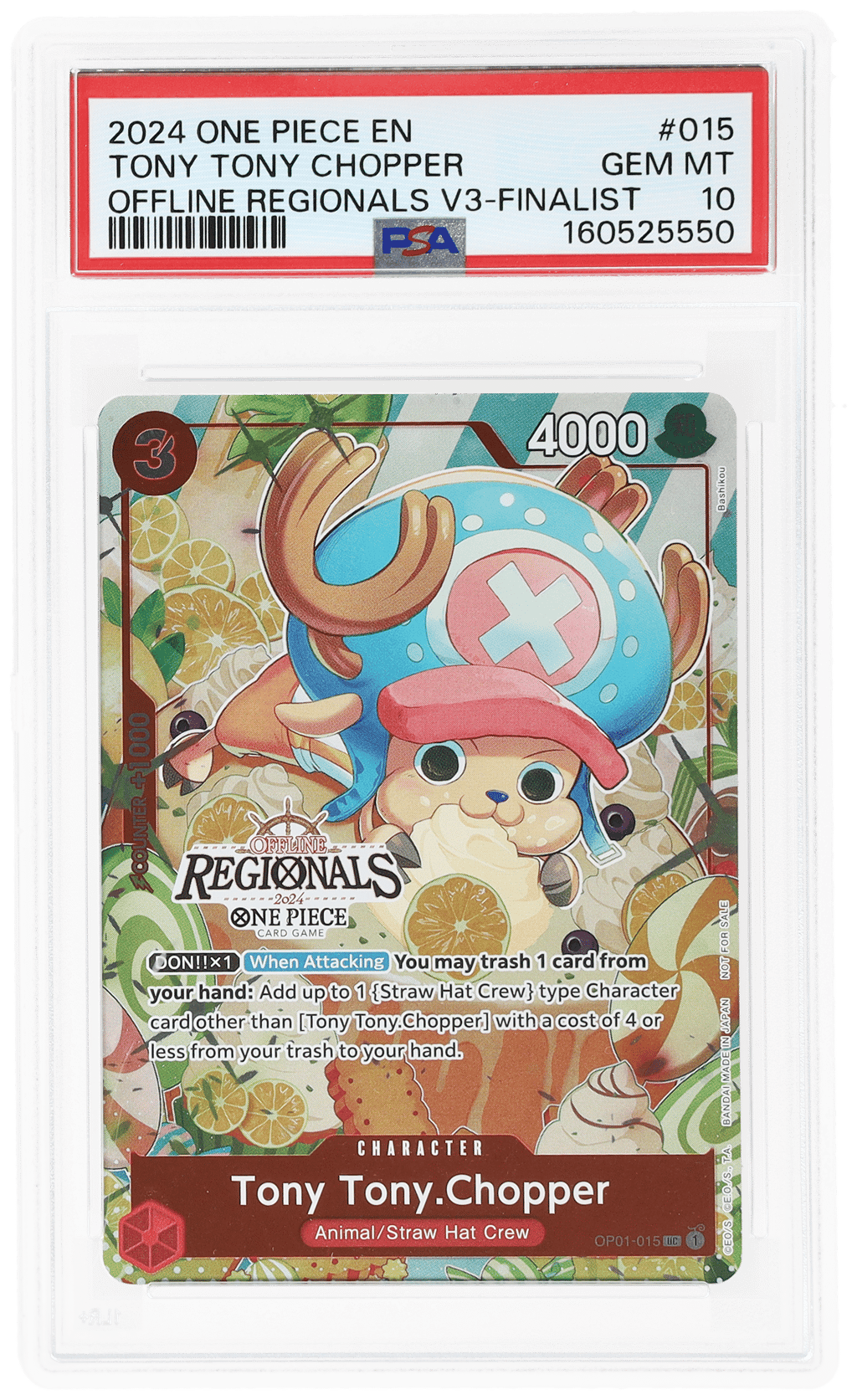 2022 One Piece Promo Offline Regional V3 Finalist Tony Tony Chopper #OP01015 PSA 10