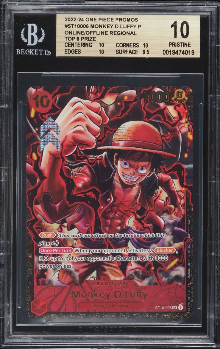 2022 One Piece Promo Online Offline Regional Top 8 Prize SR Monkey D. Luffy #ST10-006 BGS 10