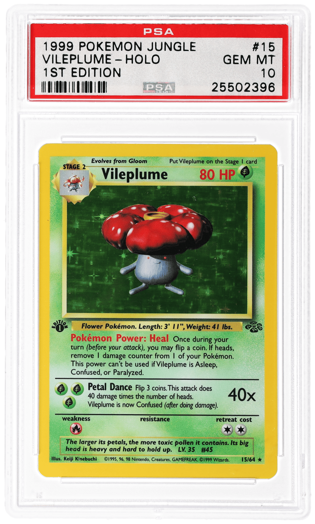 1999 Pokemon Jungle 1st Edition Holo Vileplume #15 PSA 10