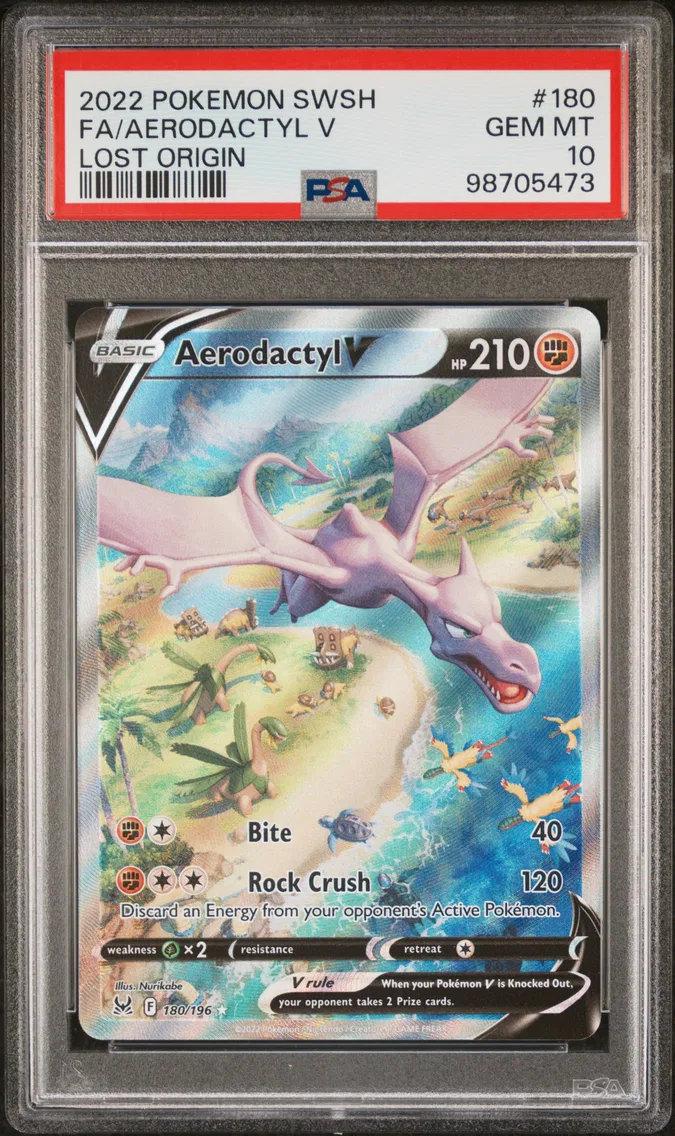 2022 #180 Full Art/Aerodactyl V PSA 10 Sword & Shield Lost Origin — Common