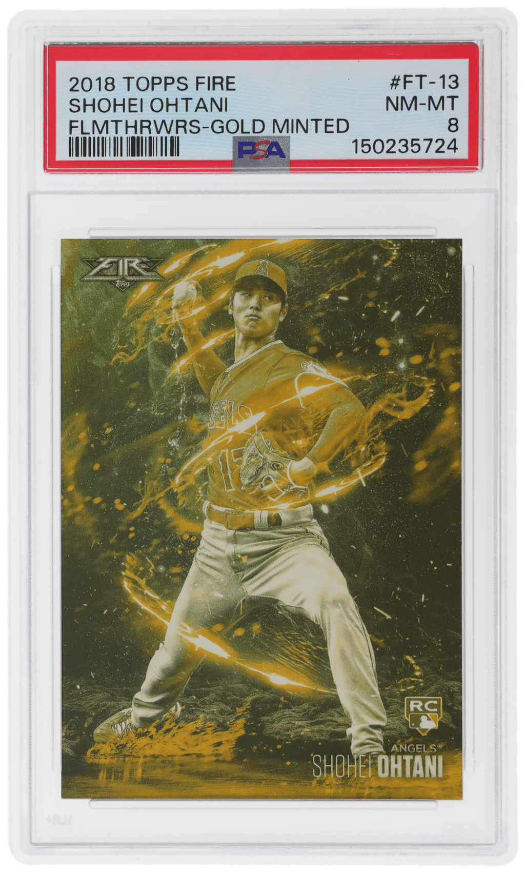 2018 Topps Fire Flame Throwers Gold Minted Shohei Ohtani #FT13 PSA 8