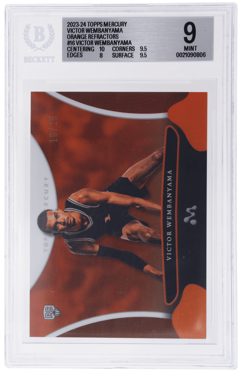 2023 Topps Mercury Orange Refractor Victor Wembanyama #16 10/25 BGS 9