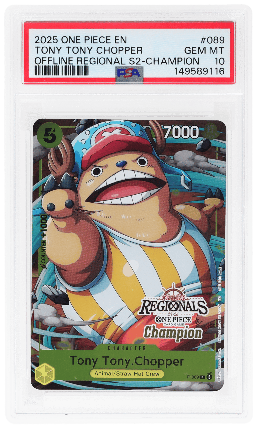 2025 One Piece Promo Offline Regional Champion Card Set '25 Volume 2 Tony Tony Chopper #P089 PSA 10
