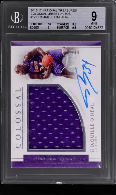 2016 National Treasures Colossal Jersey Autograph Shaquille O'Neal #12 26/49 BGS 9