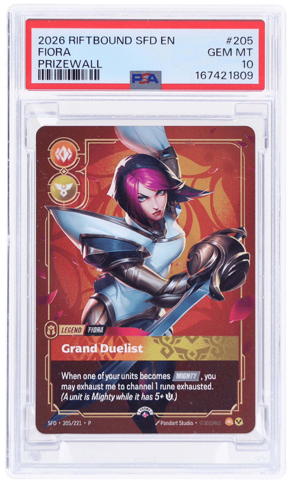 2026 Riftbound: League of Legends Sfd-Spiritforged Plated Legends Prizewall Fiora #205 PSA 10
