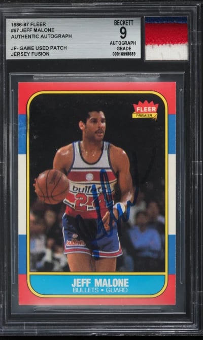 1986 Fleer Basketball Jeff Malone GAME USED PATCH AUTO #67 BGS AUTH
