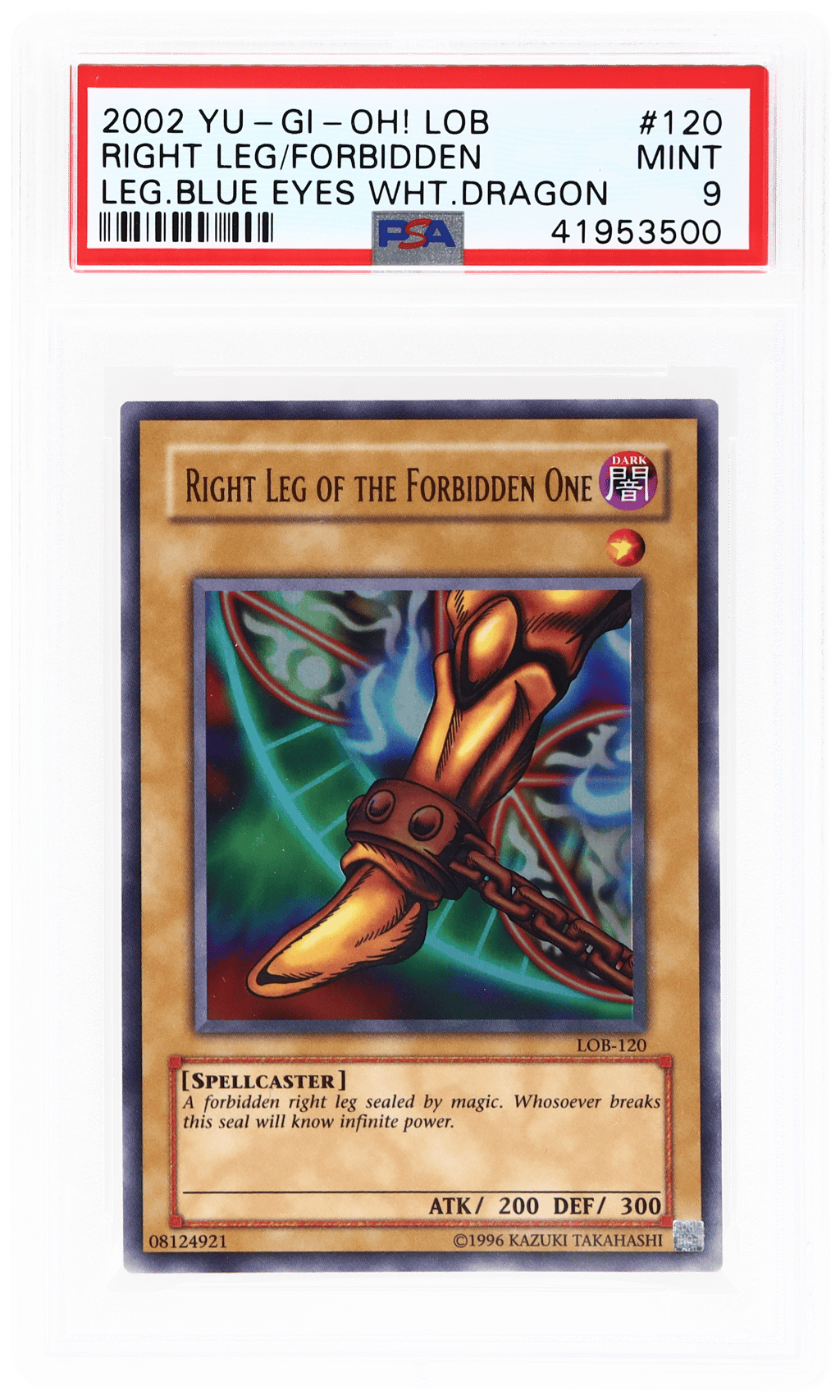 2002 Yu-Gi-Oh! Legend of Blue Eyes White Dragon Right Leg of the Forbidden One #LOB120 PSA 9