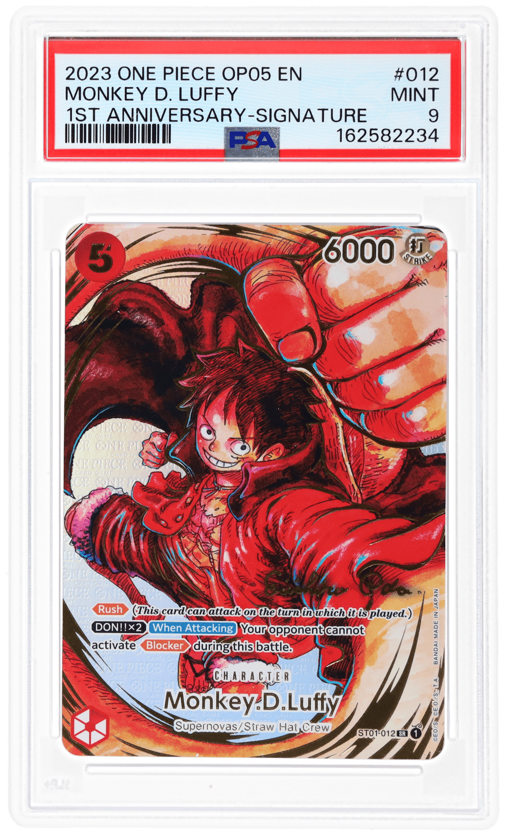 2023 One Piece Awakening of the New Era 1st Anniversary Signature Monkey D Luffy #ST01-012 PSA 9