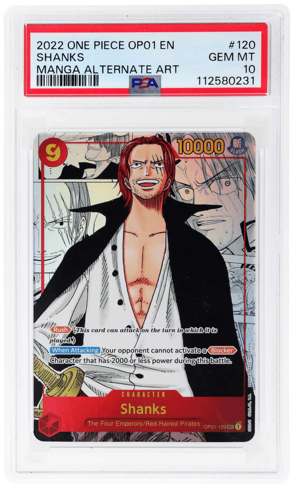 2022 One Piece Romance Dawn Manga Alternate Art Shanks #OP01-120 PSA 10