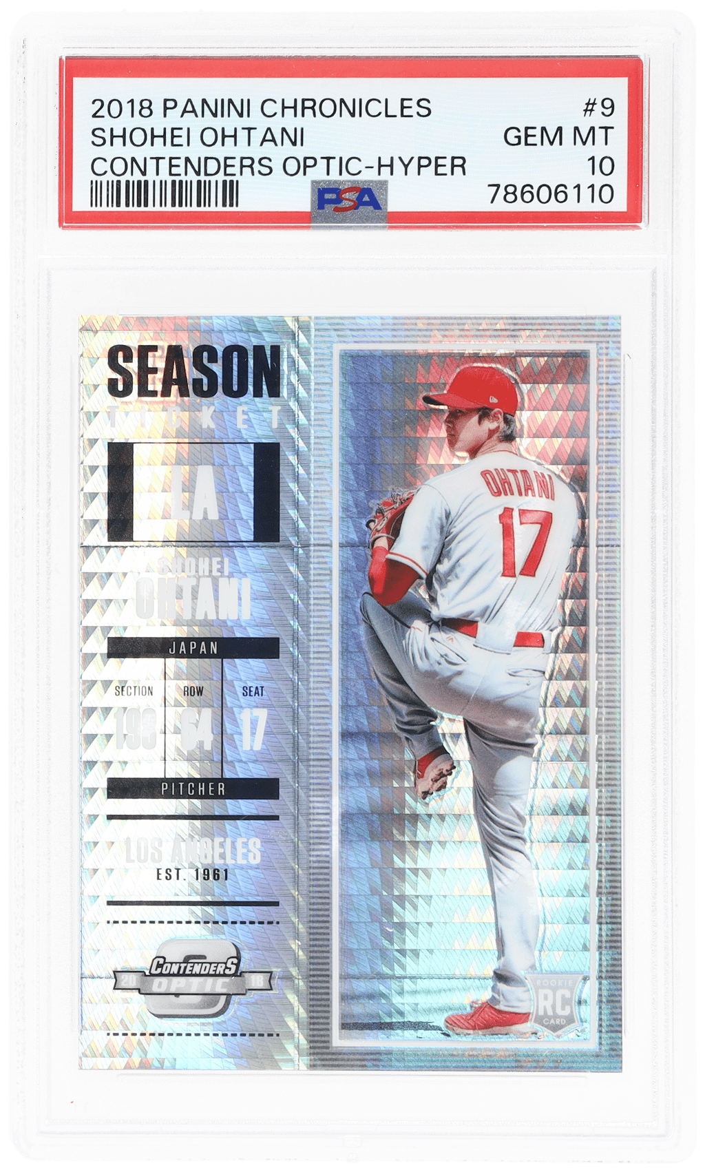 2018 Panini Contenders Optic Season Ticket Hyper Shohei Ohtani #9 37/299 PSA 10