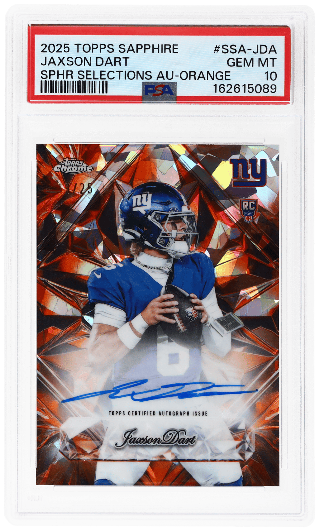2025 Topps Chrome Sapphire Sapphire Selections Autograph Orange Jaxson Dart #SSAJDA 19/25 PSA 10