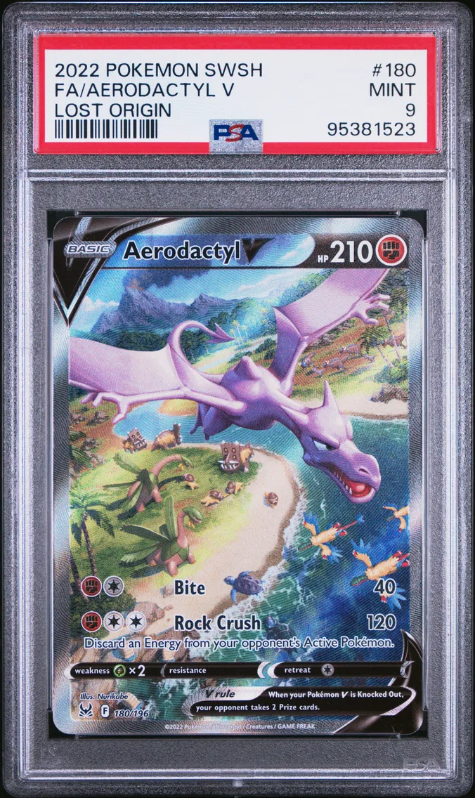 2022 #180 Full Art/Aerodactyl V PSA 9 Sword & Shield Lost Origin — Uncommon