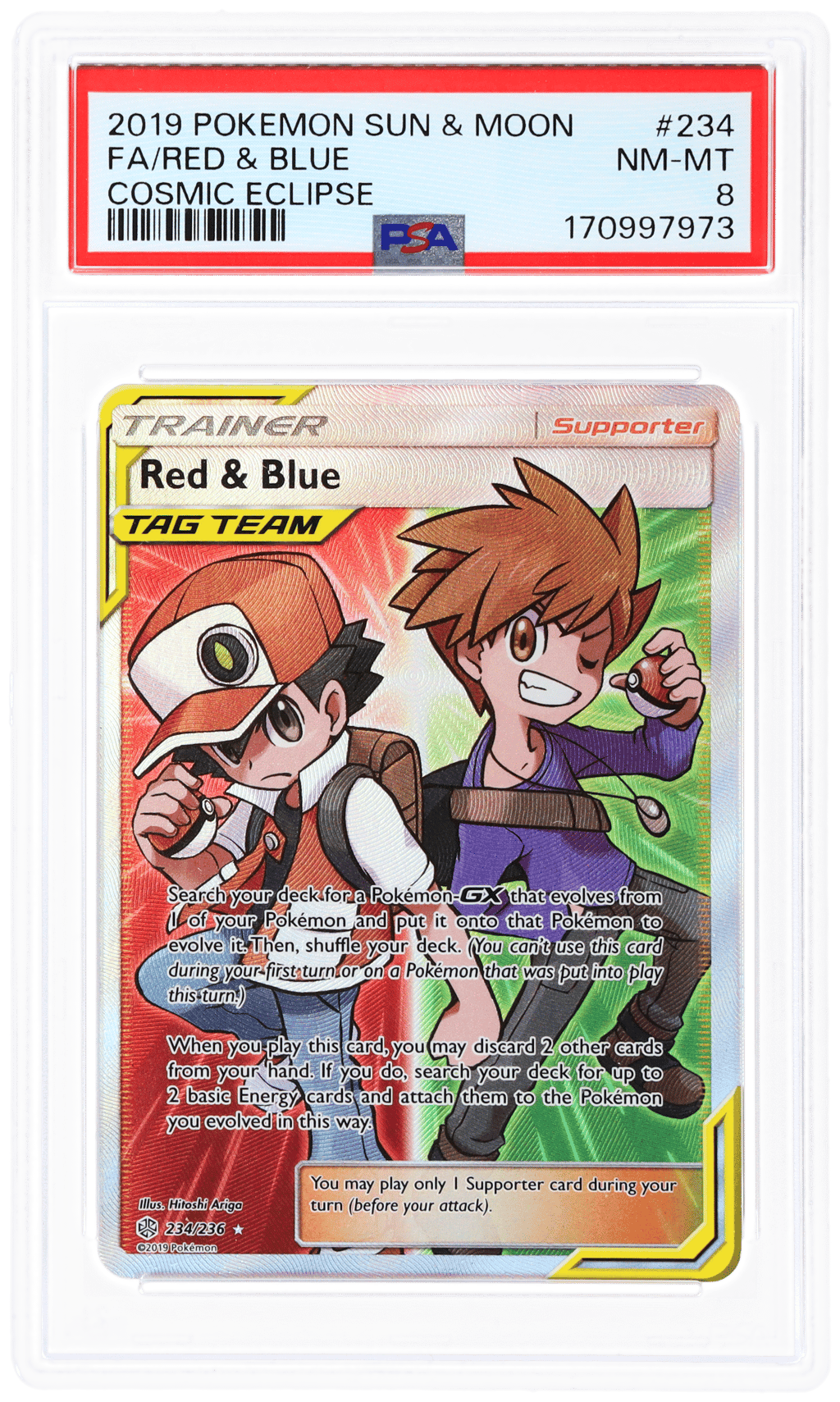 2019 Pokemon Sun and Moon Cosmic Eclipse Ultra Rare Red and Blue #234 PSA 8
