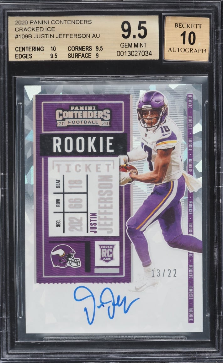 2020 Panini Contenders Cracked Ice Justin Jefferson ROOKIE AUTO /22 #109 BGS 9.5 GEM MINT