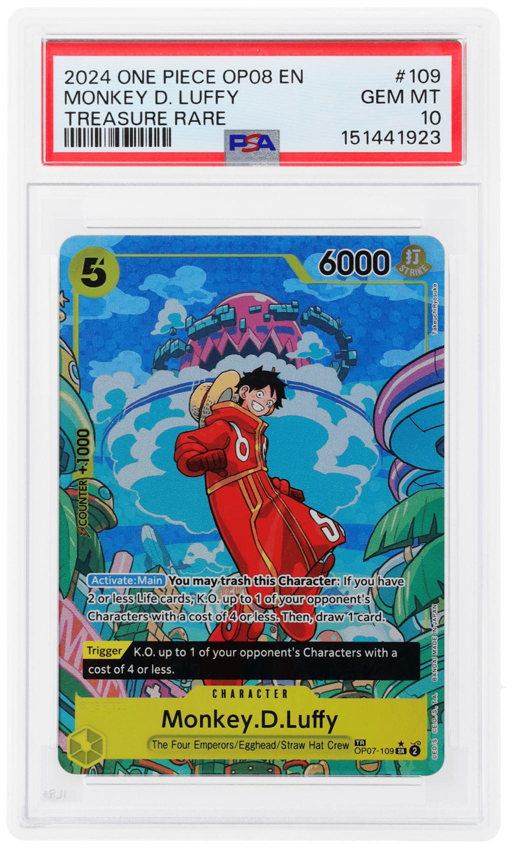 2024 One Piece Two Legends Treasure Rare Monkey D Luffy #OP07-109 PSA 10