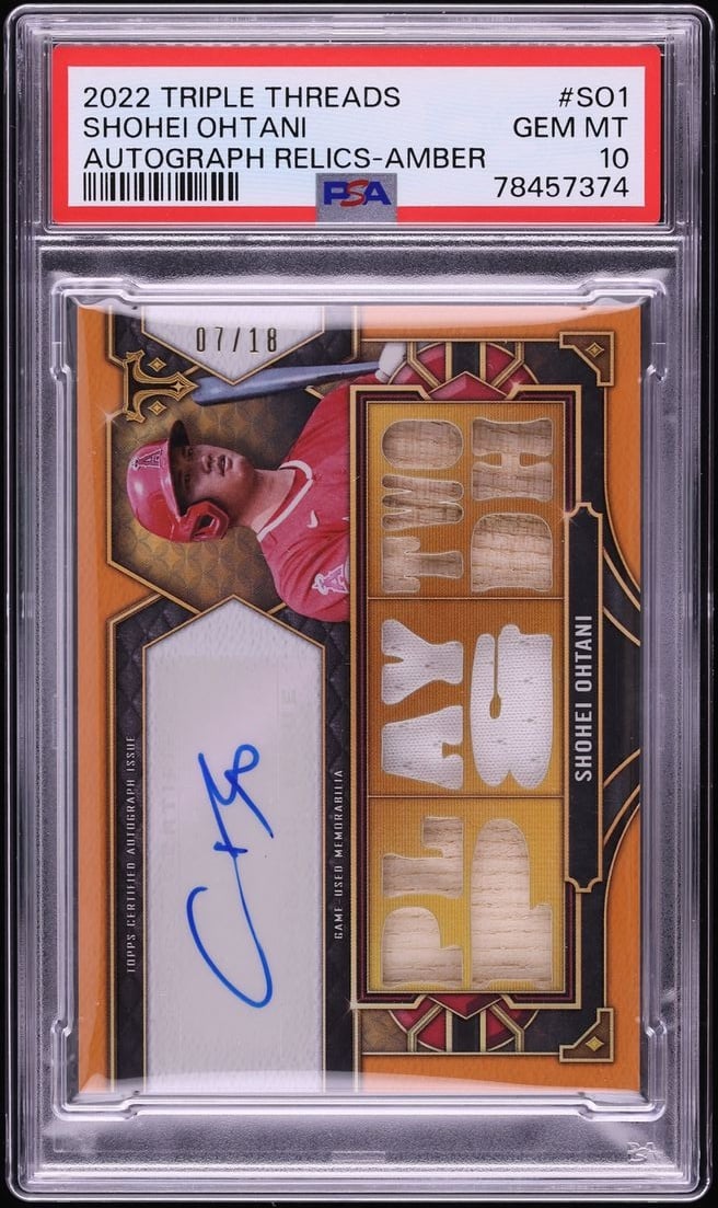 2022 Topps Triple Threads Amber Shohei Ohtani PATCH AUTO /18 #TTAR-SO1 PSA 10 GEM MINT