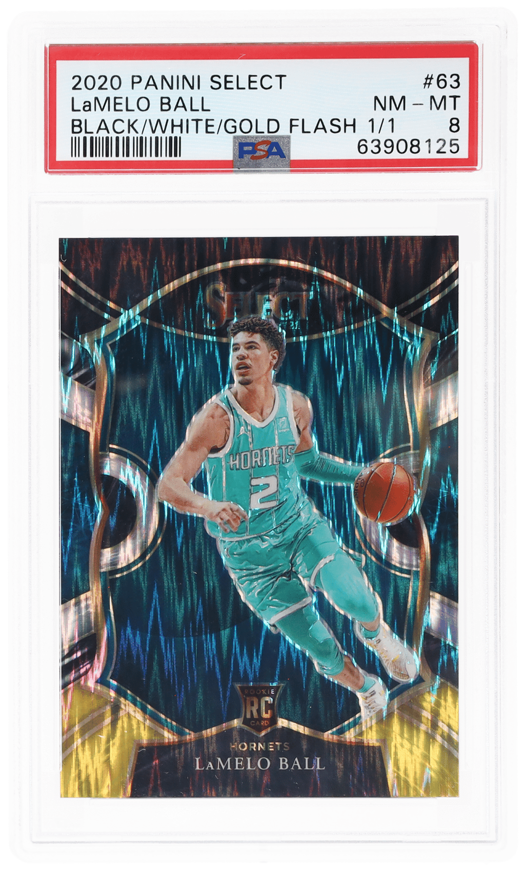 2020 Panini Select Concourse Black White Gold Flash Lamelo Ball #63 1/1 PSA 8