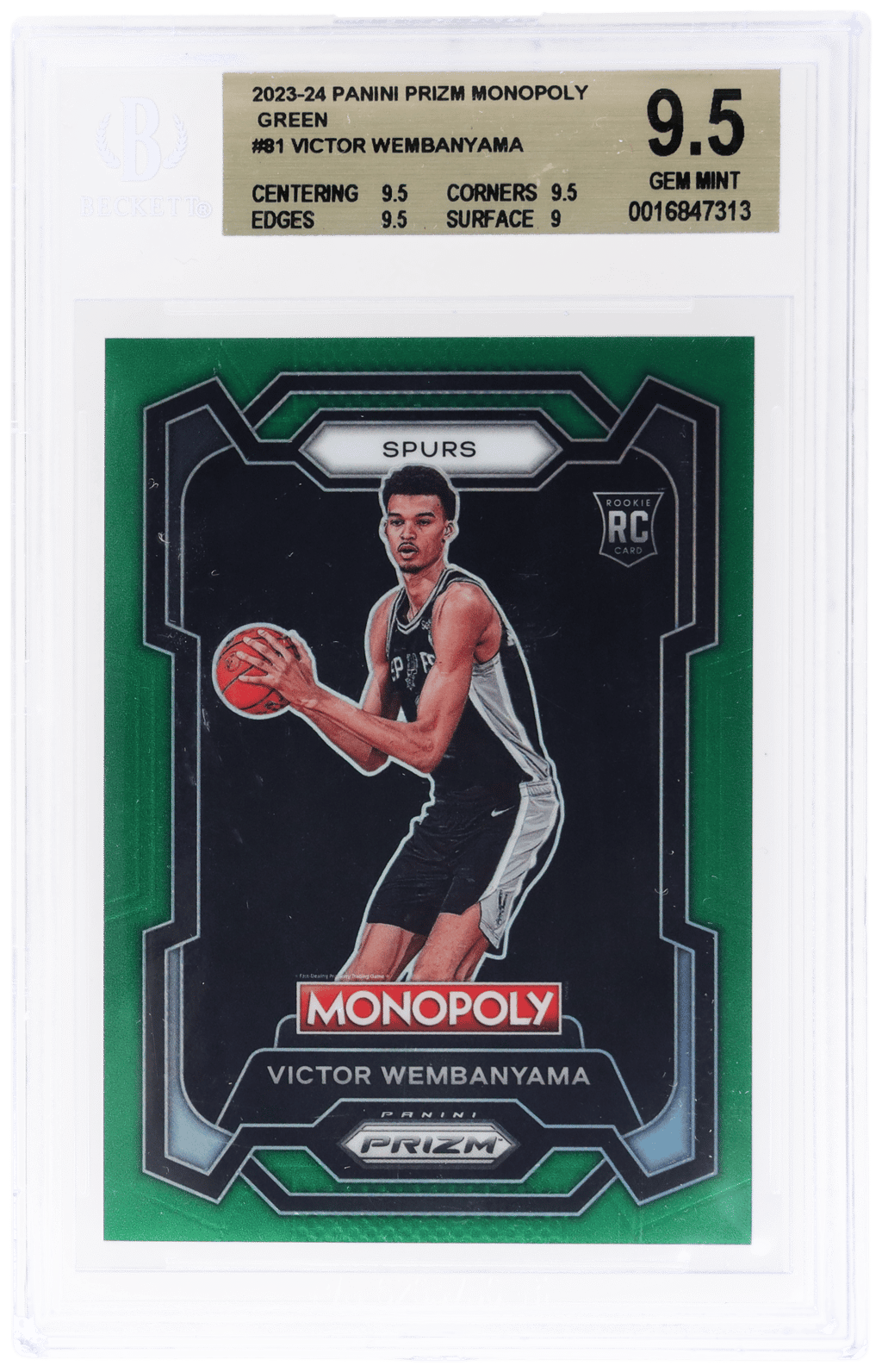 2023 Panini Prizm Monopoly Green Victor Wembanyama #81 23/24 BGS 9.5