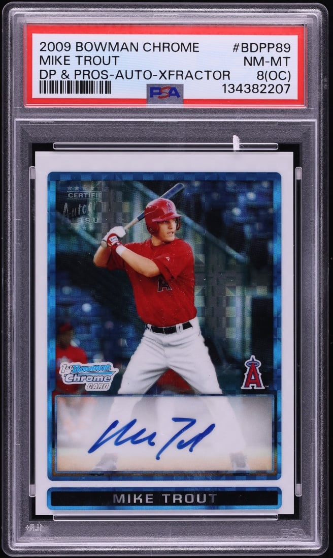 2009 Bowman Chrome Xfractor Mike Trout ROOKIE AUTO /225 #BDPP89 PSA 8(oc) NM-MT