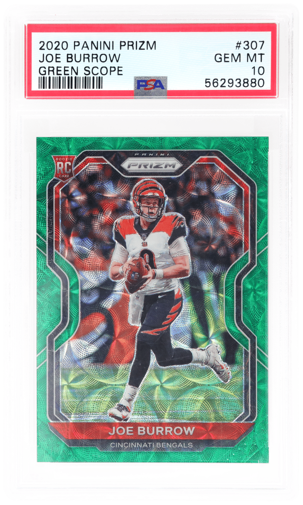 2020 Panini Prizm Green Scope Prizm Joe Burrow #307 35/75 PSA 10