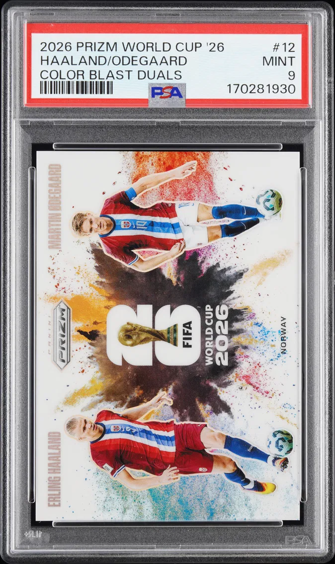 2026 #12 Erling Haaland/Martin Odegaard PSA 9 Panini Prizm FIFA World Cup 2026 Color Blast Duals — Epic