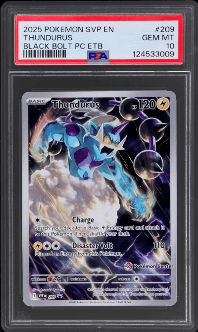 2025 Pokemon Scarlet and Violet Black Star Black Bolt Promo Pokemon Center Elite Trainer Box Thundurus #209 PSA 10