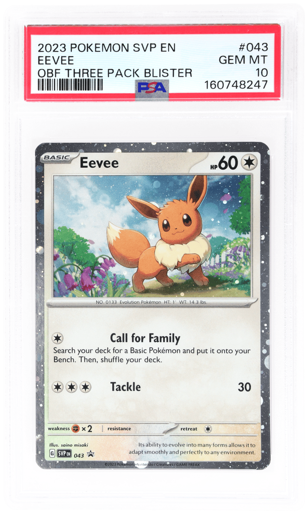 2023 Pokemon Scarlet and Violet Black Star Promos Obsidian Flames Three Pack Blister Eevee #43 PSA 10