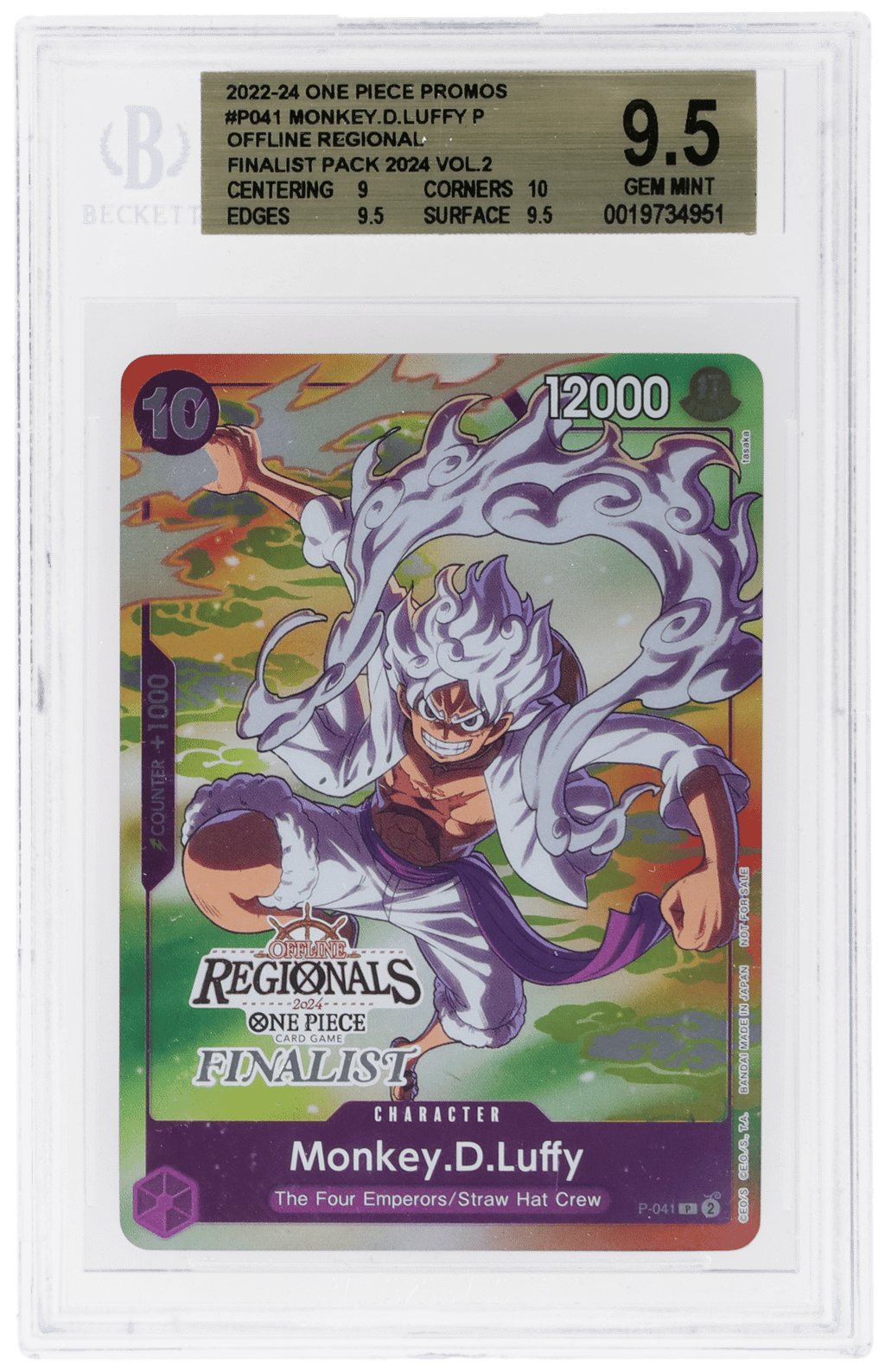 2024 One Piece Promo Offline Regional Finalist Volume 2 Monkey D. Luffy #P-041 BGS 9.5