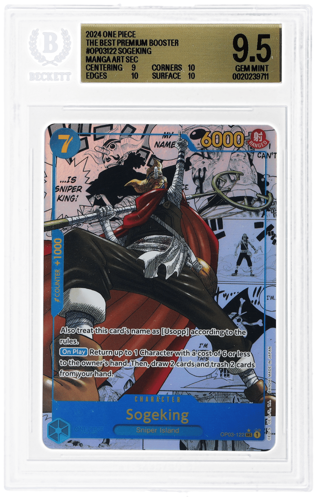 2024 One Piece the Best Premium Booster Manga Alternate Art Sogeking #OP03-122 BGS 9.5