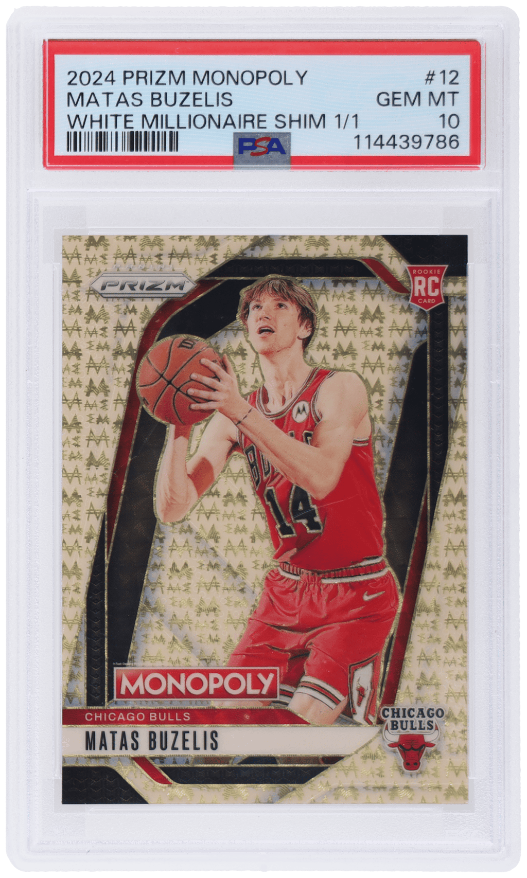 2024 Panini Prizm Monopoly White Millionaire Shimmer Matas Buzelis #12 1/1 PSA 10