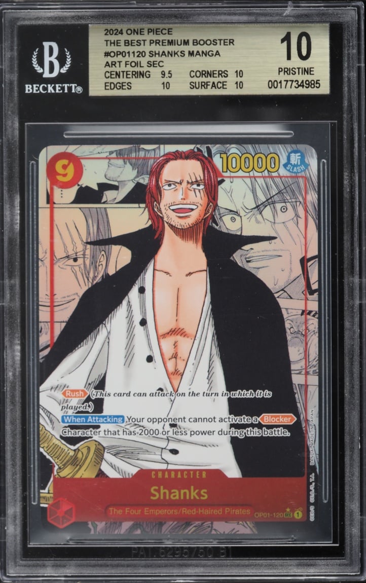 2024 One Piece Premium The Best SEC Manga Art Shanks #OP01-120 BGS 10 PRISTINE