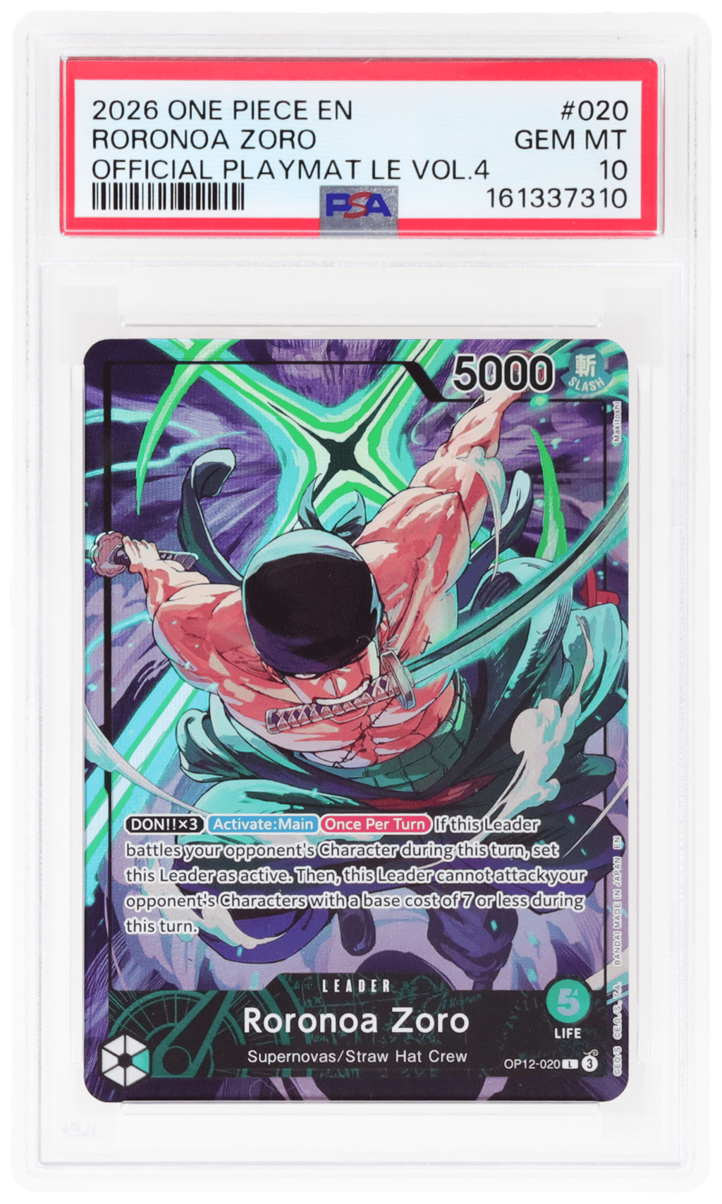 2026 One Piece Promo Official Playmat Limited Edition Volume 4 Roronoa Zoro #OP12020 PSA 10