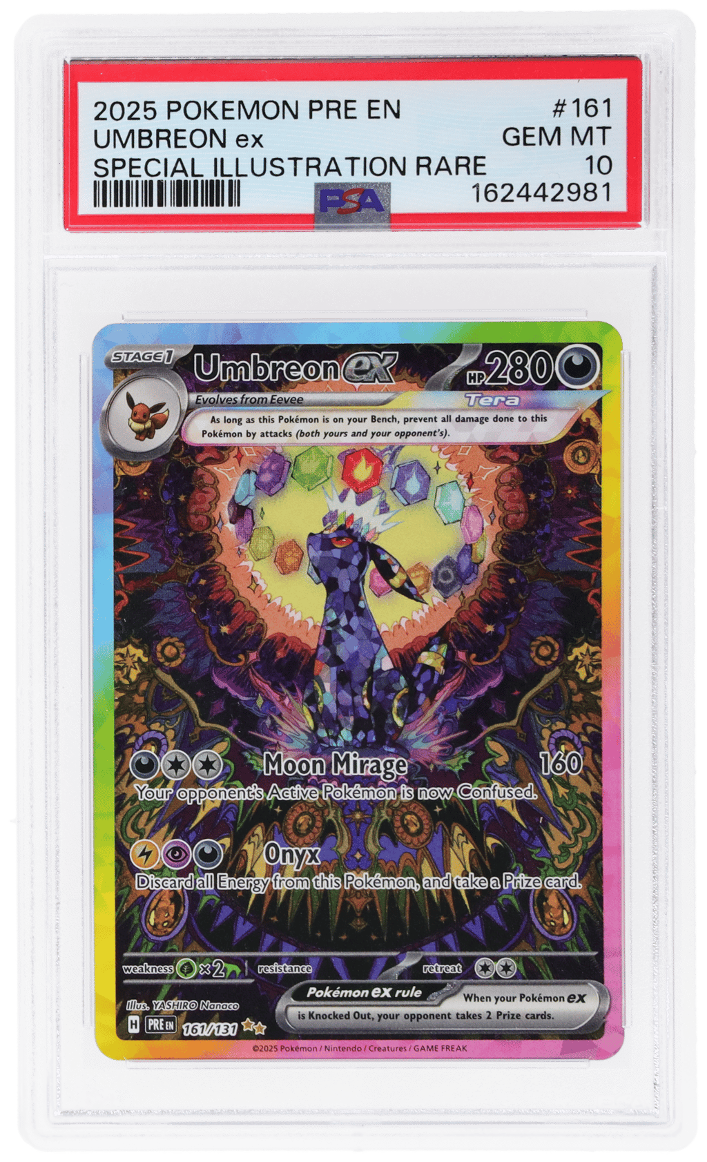 2025 Pokemon Scarlet and Violet Prismatic Evolutions Special Illustration Rare Umbreon Ex #161 PSA 10