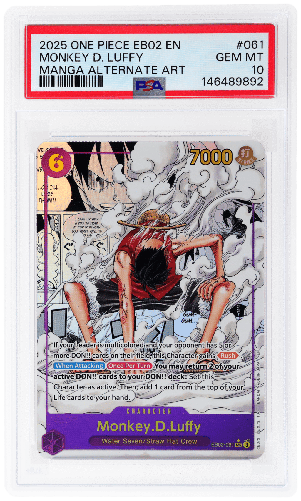 2025 One Piece Booster Anime 25th Collection Manga Alternate Art Monkey D. Luffy #EB02-061 PSA 10