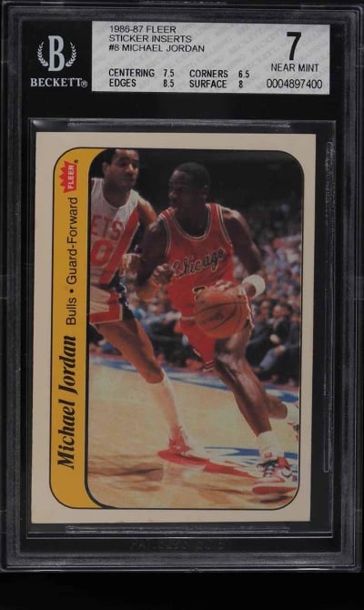 1986 Fleer Sticker Michael Jordan ROOKIE #8 BGS 7 NRMT