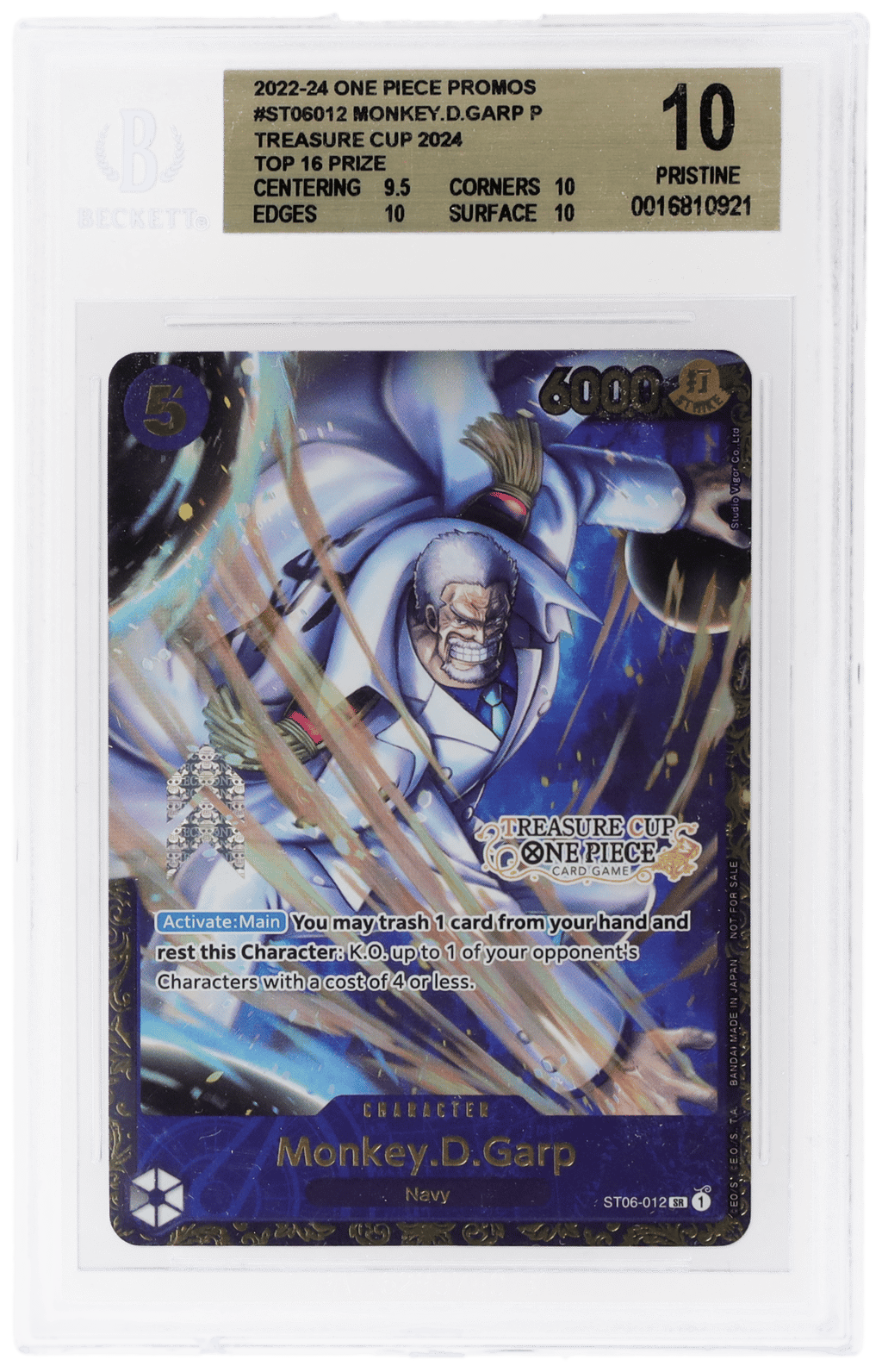 2024 One Piece Promo Treasure Cup '24 Top 16 Prize Monkey D. Garp #ST06-012 BGS 10