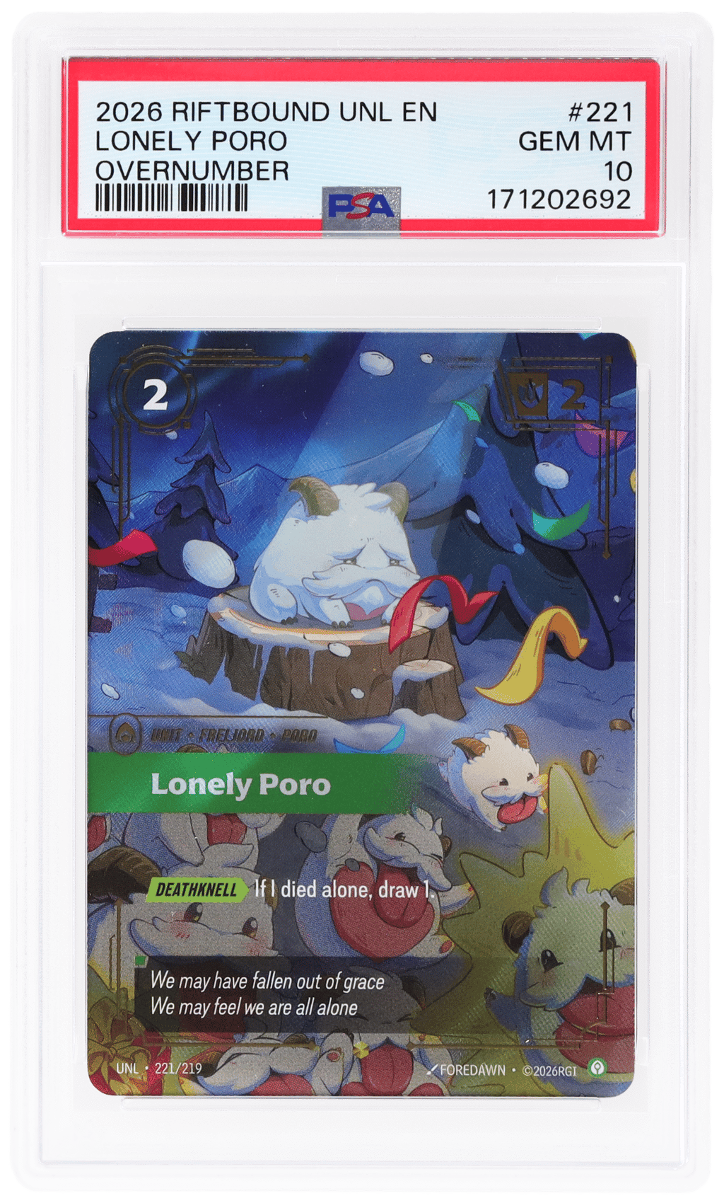 2026 Riftbound: League of Legends Unleashed Overnumber Lonely Poro #221 PSA 10