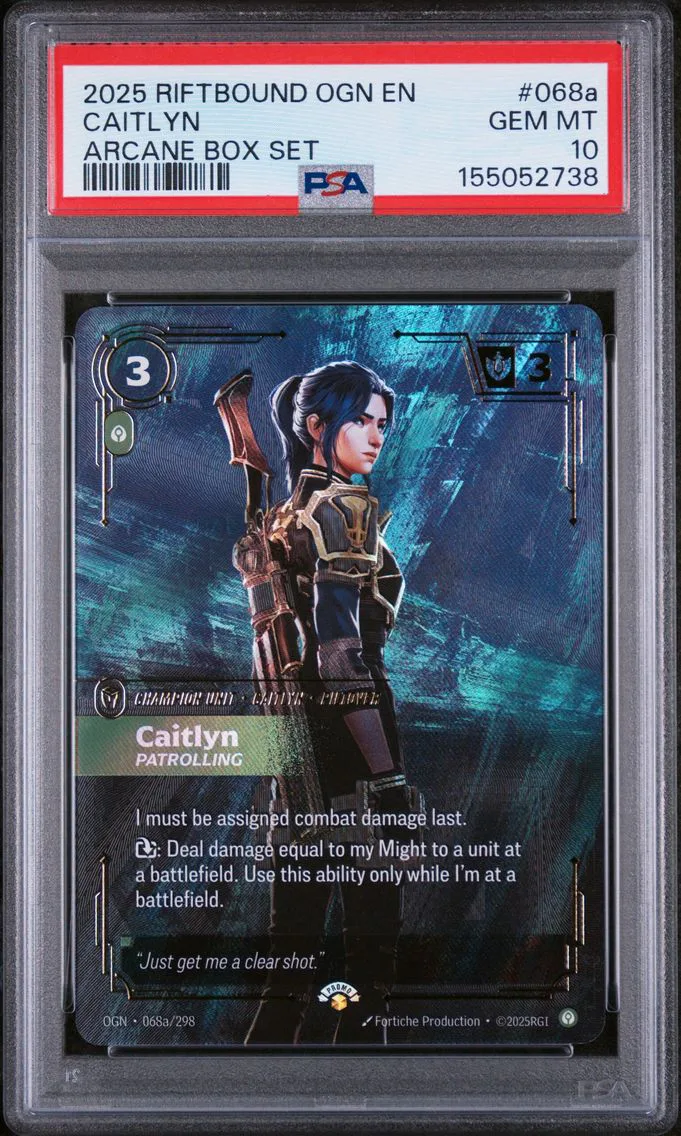 2025 #068a Caitlyn - Patrolling PSA 10 Riftbound: League of Legends Ogn-Origins