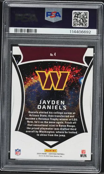 2024 #4 Jayden Daniels PSA 8 Panini Certified Certified Rookies Football, back