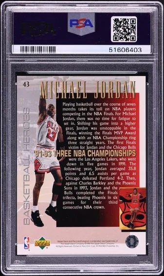 1994 #43 Michael Jordan PSA 9 Upper Deck Heroes, back