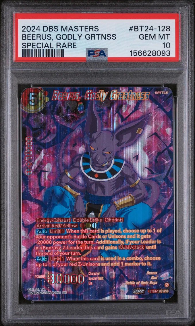 2024 #BT24-128 Beerus, Godly Greatness PSA 10 Dragon Ball Super Card Game Masters Series 24 Beyond Generations