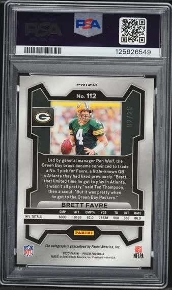 2023 #112 Brett Favre PSA 10 Panini Prizm Football, back