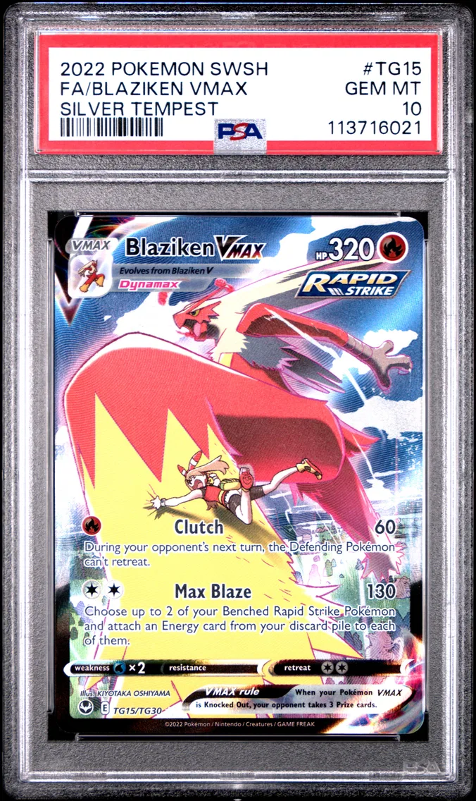 2022 #TG15 Full Art/Blaziken Vmax PSA 10 Sword & Shield Silver Tempest