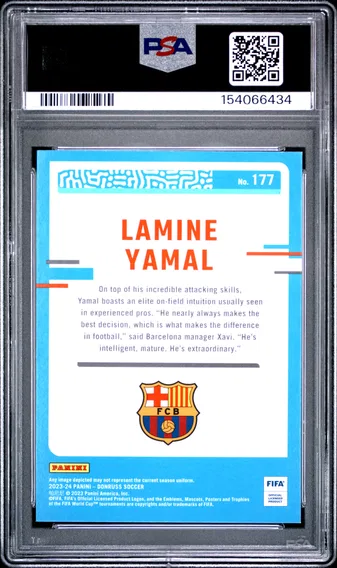 2023 #177 Lamine Yamal PSA 8 Panini Donruss FIFA, back