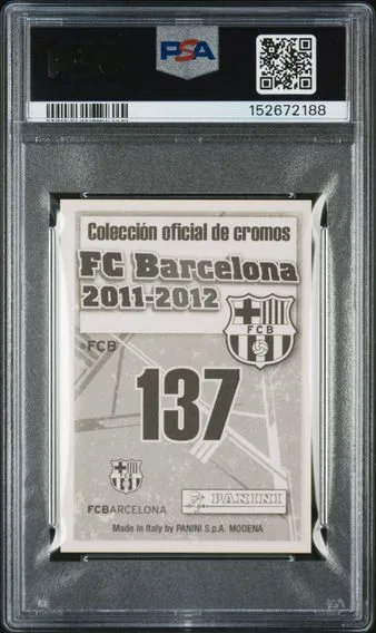 2011 #137 Lionel Messi PSA 9 Panini FC Barcelona, back